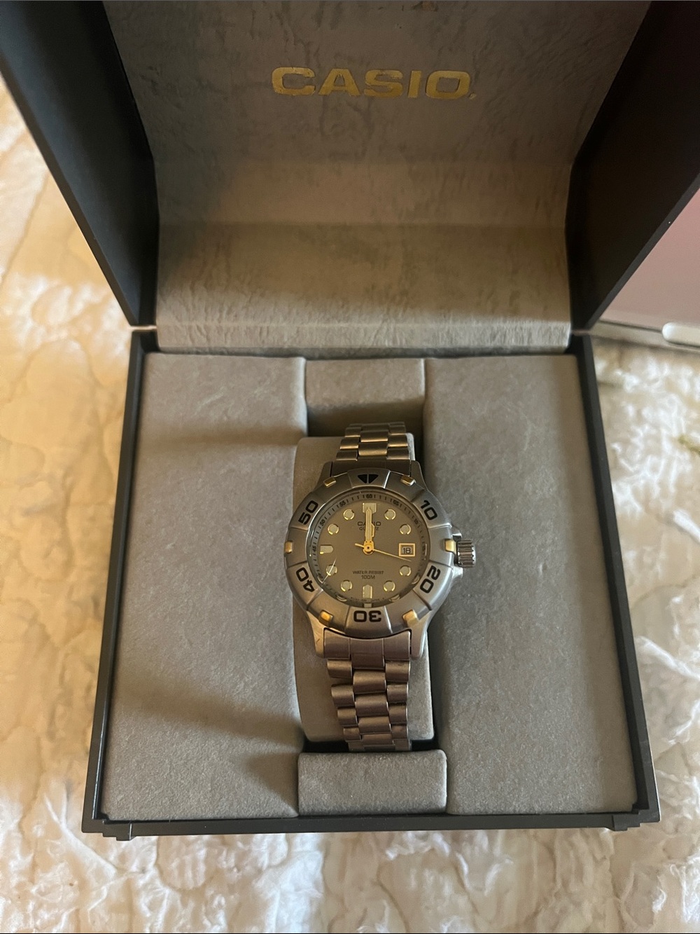 NIB Casio Titanium-Tone Silver Gray Dive Style Watch